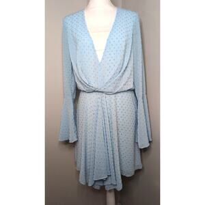 Jay Godfrey Swiss Dot Bell Sleeve Wrap Dress Blue Romantic Designer